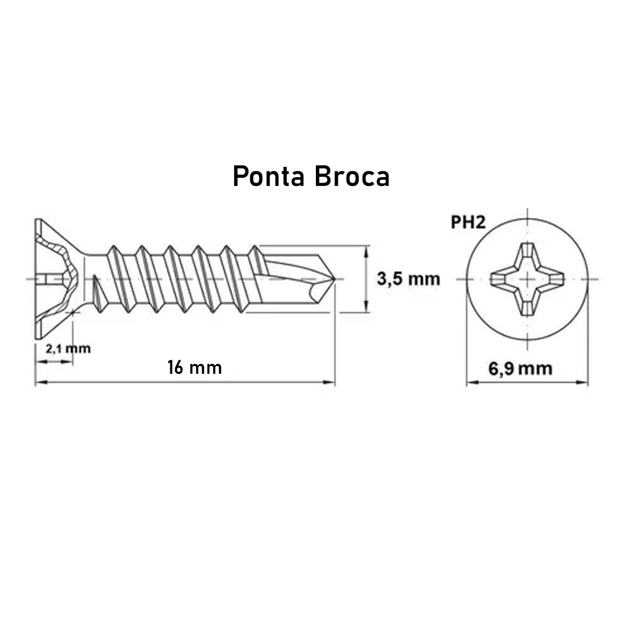 Parafuso Auto Brocante Cabeça Flangeada Phillips 3,5 x 16mm DIN