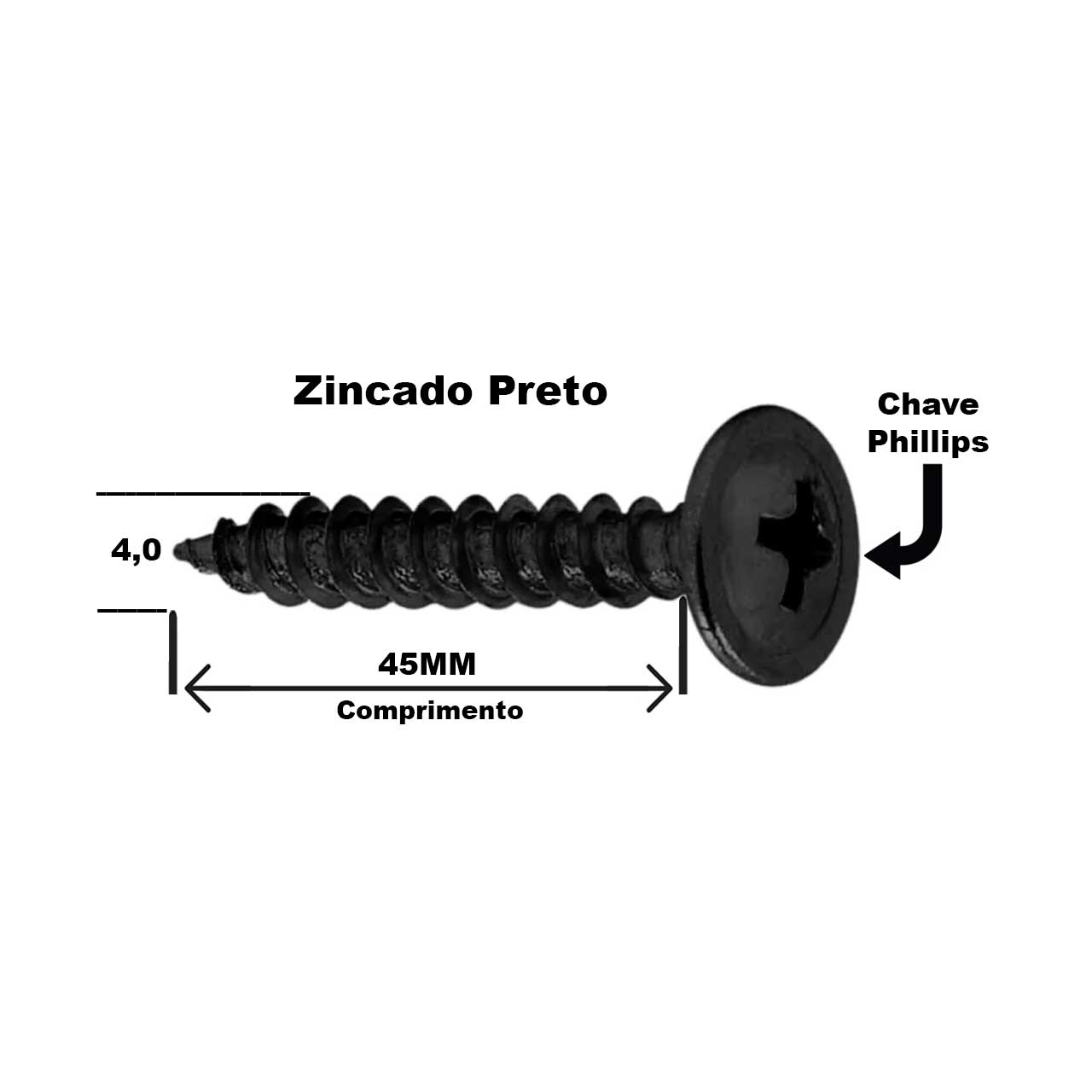 Parafuso Madeira Chipboard Cabeça Flangeada Phillips Zincado Preto