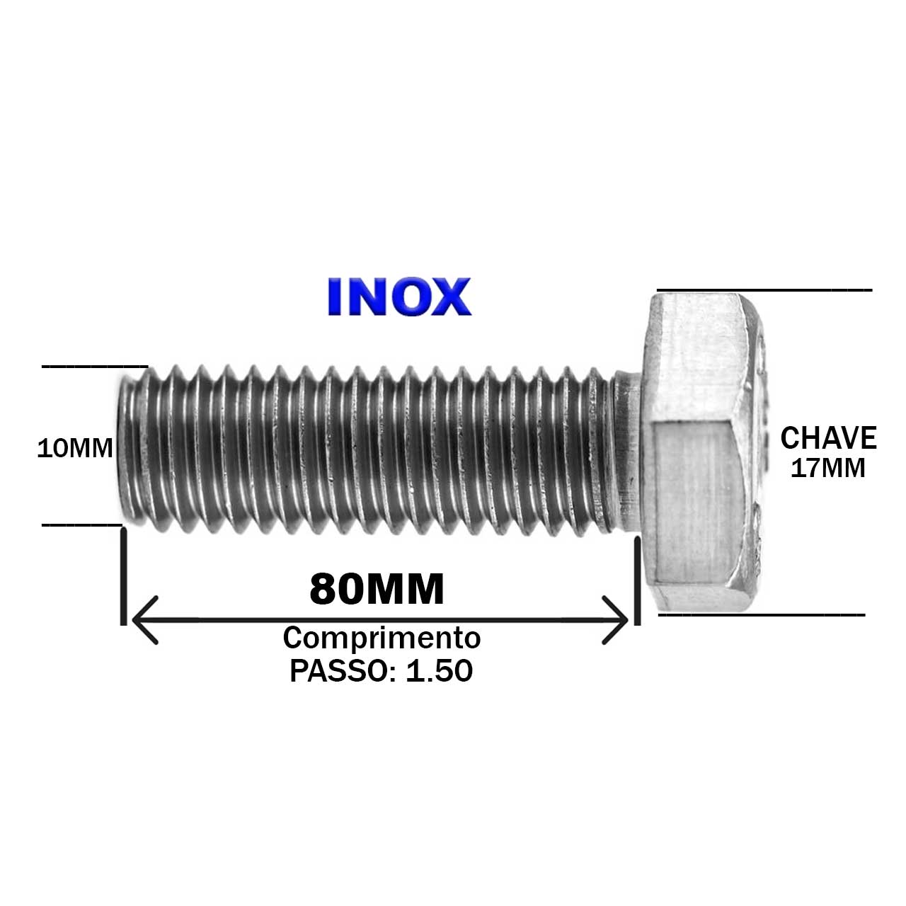 Bu lông inox A2 304 DIN 933 M10x80